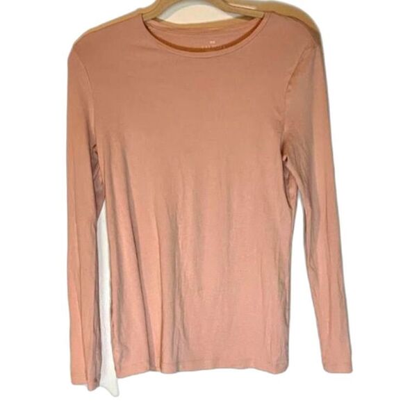 Talbots Tee M Pink Long Sleeve Pima Cotton Crew Nck Minimalist Casual Soft Basic - Picture 2 of 5